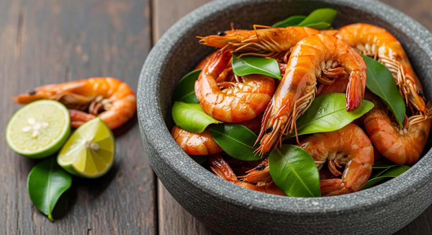 Đĩa tép riu đồng rang lá chanh, một món ăn Việt Nam dân dã nhưng là nguồn cung cấp canxi tuyệt vời.