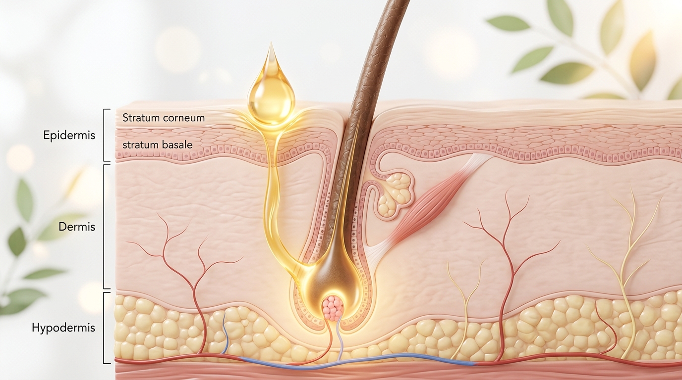 Hình minh họa cơ chế dầu dưỡng thẩm thấu vào da đầu, tác động trực tiếp đến nang tóc để nuôi dưỡng và bảo vệ.