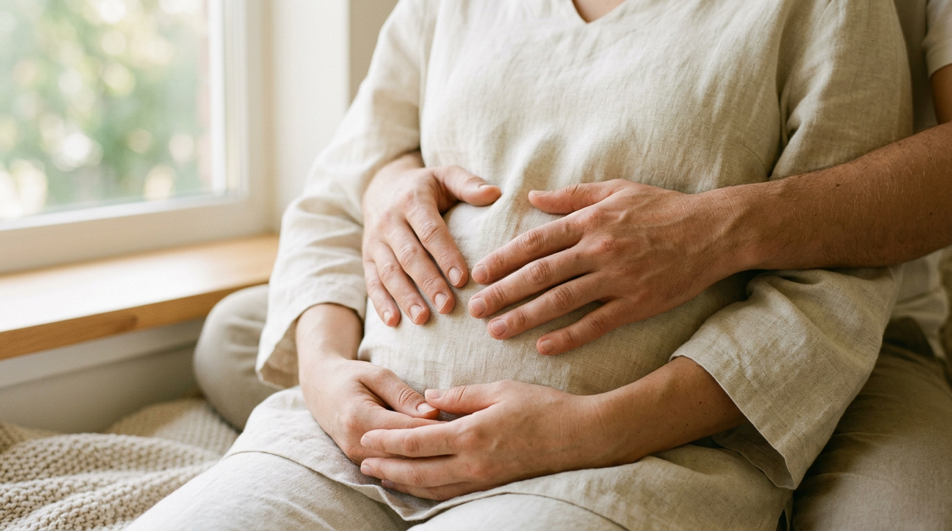 Đôi bàn tay nhẹ nhàng đặt lên vùng bụng, minh họa cho cơ chế massage tác động từ bên trong giúp tăng tuần hoàn và thải độc.