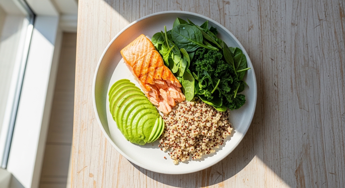 4 Sai Lầm Khi Giảm Cân Khoa Học: Tại Sao Ăn Kiêng Vẫn Thất Bại? 7 Bữa ăn đầy đủ chất béo tốt và protein từ cá hồi và quả bơ giúp duy trì cơ bắp và cân bằng nội tiết.