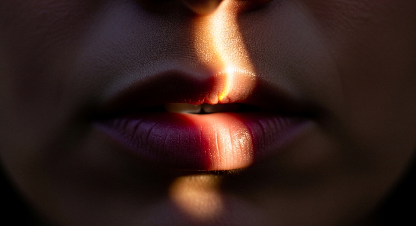 Hình ảnh minh họa tia UV tác động lên da môi, một trong các cơ chế khoa học chính gây thâm sạm.