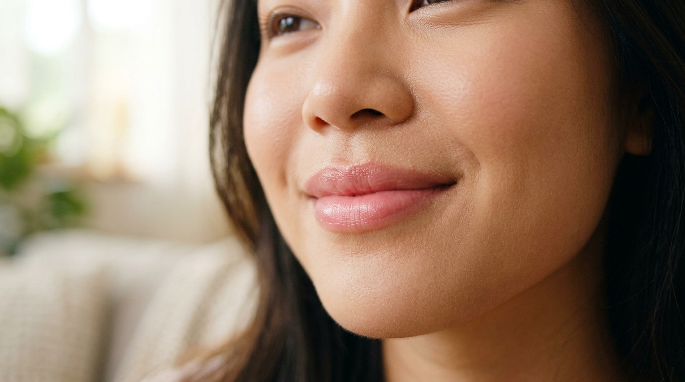 Cận cảnh đôi môi hồng hào, khỏe mạnh của một phụ nữ sau khi áp dụng phương pháp trị thâm môi khoa học.